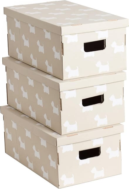 Set van 3 Decoratieve Kartonnen Opbergdozen Hondjes met Handvatten