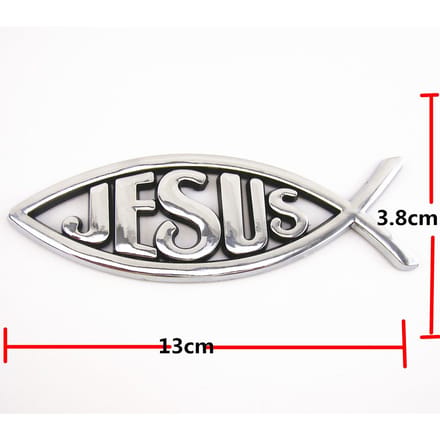 3D Zilveren Jezus Vis Emblemen Christelijk Symbool Autosticker
