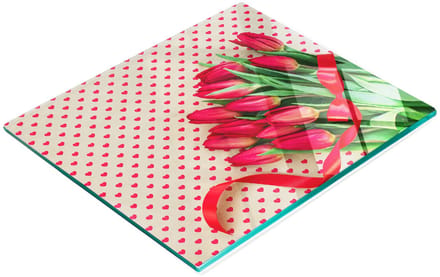 Glazen serveerplank met tulp- en hartmotief, 60x52 cm