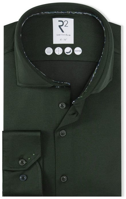 R2 Overhemd Dobby Travel Shirt Donkergroen - Maat 45 - Heren - Overhemden Formeel