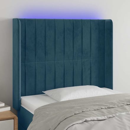 vidaXL - Hoofdbord - LED - 93x16x118/128 - cm - fluweel - donkerblauw