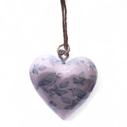 Decoratieve houten hart - Blauwe vogel