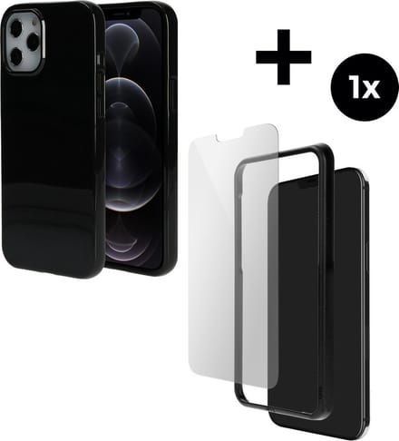 Mobiparts Classic TPU hoesje geschikt voor Apple iPhone 12 Pro Max met 1 Screenprotector van Gehard Glas - Zwart