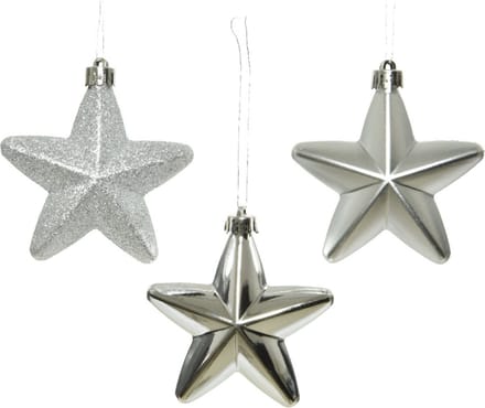 Kerstboom decoratie sterren zilver 6 stuks 7 cm
