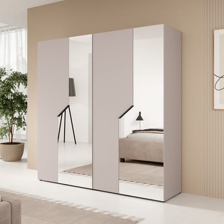 Meubella - Arena - Kledingkast 4-deurs - Spiegel - Beige - 200x202x50cm