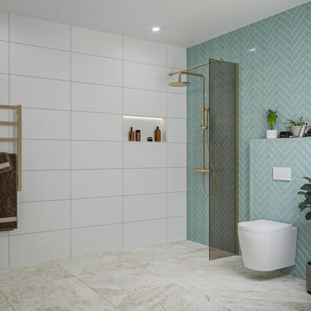 FugaFlow Eccelente Vetro inloopdouche badkamer - 40x200cm - rookglas - wandarm - geborsteld messing