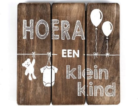 Tekstbord Hoera een kleinkind naturel 20x20 cm