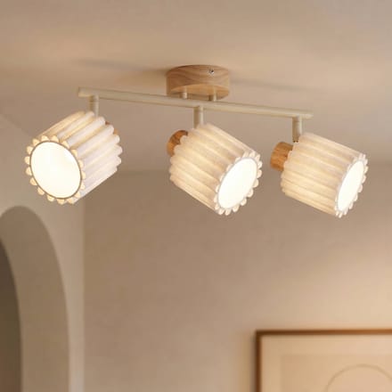 Lindby plafondspot Shiloh, 3-lamps, naturel/beige, hout