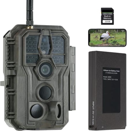 Wildcamera WiFi - Buiten Camera - Natuur Observatie - Oplaadbare Batterij - 64MP 1296P - Camouflage