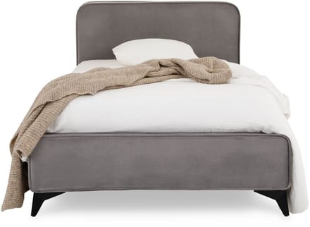Gestoffeerd bed LAVORO 90x200 cm met lattenbodem & fluweel – grijs