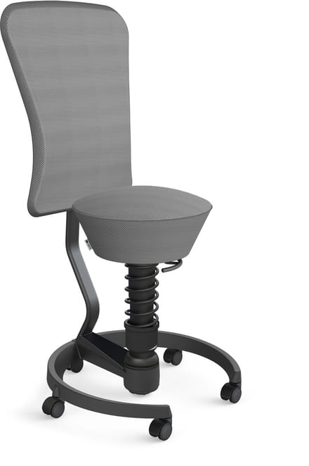 Aeris Swopper with backrest footring with castors (hard floor), black spring strut type: standard, black, spring black seat cover: mesh fabric Runner (Gabriel), grey backrest pole: black, backrest cover: mesh fabric Runner (Gabriel), grey