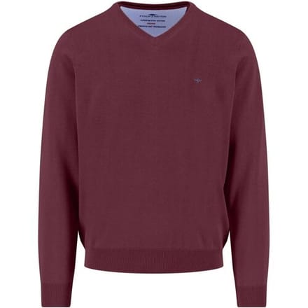 Fynch-Hatton Trui Uni Color Superfine Cotton V-Neck Deep Merlot / male