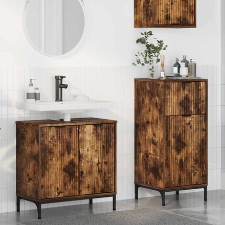 vidaXL - Badkamermeubel - Set - 2 - st - Rook - Eiken - Samengesteld - Hout - en - Metaal