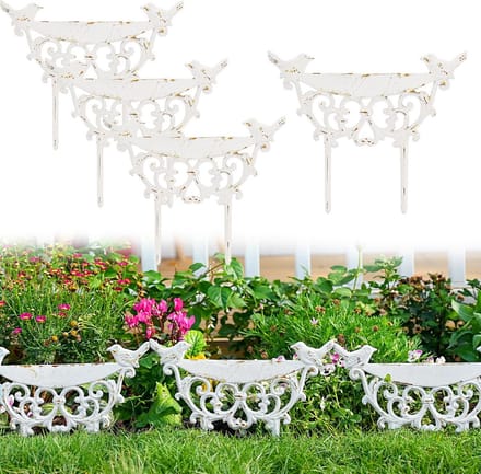 Decoratieve Tuinafzetting - Borders Bloem - Tuinrand Afscheiden - Gietijzer met vogels - 4 stuks 25cm - Wit