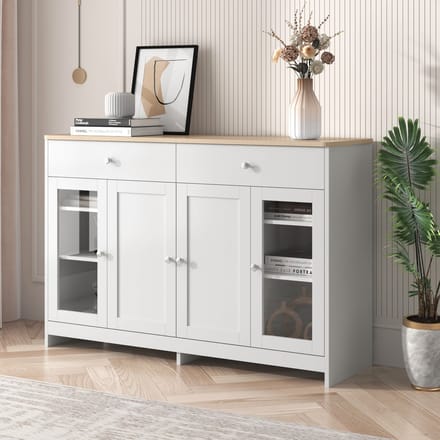 MODENUIT Dressoir - 4 Deuren, 2 Laden En Verstelbare Planken - Voor Woonkamer En Eetkamer - MDF - Wit - 120x37x80 Cm