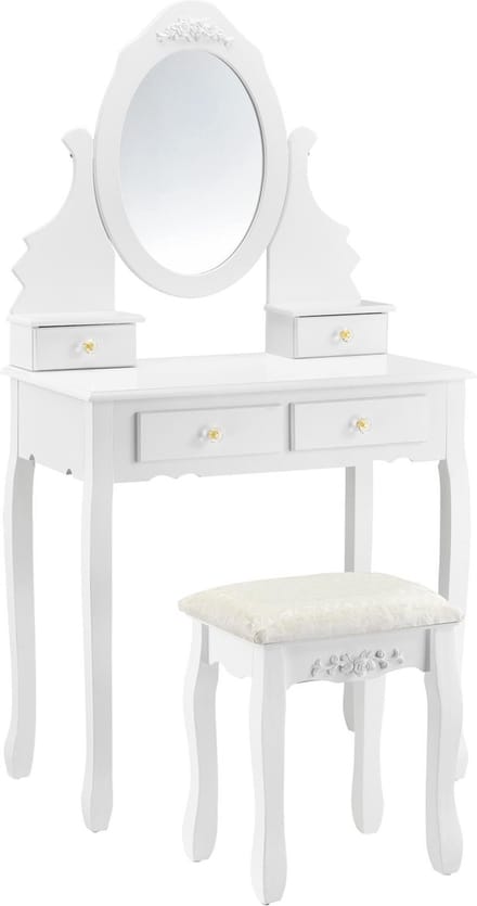 Kaptafel met krukje en spiegel Limerick wit
