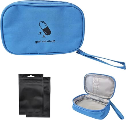 Compacte Eerste Hulp Pouch - Draagbare Pillen Organizer met Drie Vakken voor Reizen, Lege Medicijncontainer in Blauw, Handig en Modern Ontwerp