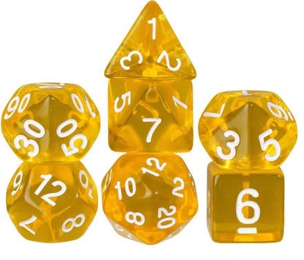 Dobbelstenen Set 7-delig – Transparant Geel D20 D12 D10 D8 D6 D4 – Voor RPG & Tafelspellen