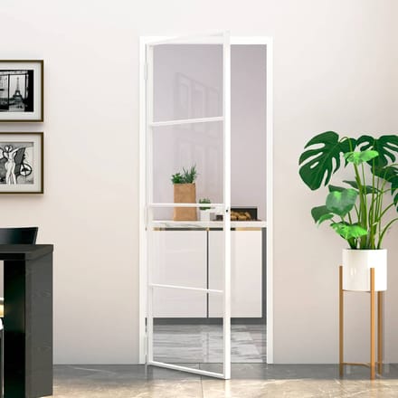 vidaXL - Binnendeur - 76x201,5 - cm - gehard - glas - en - aluminium - smal - wit