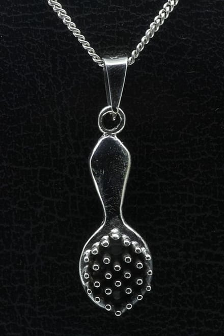 Zilveren Borstel bewerkt ketting hanger