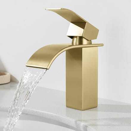 Cecipa Max Wastafelkraan - PVD Gebürstet Goud - Waterval Uitloop - - RVS - Montagegat Ø32-35 mm - Modern Design - - Werm en Kawd Watermenging