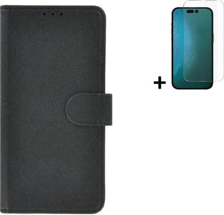 Geschikt voor iPhone 14 Pro Max Hoesje - Bookcase - iPhone 14 Pro Max Screenprotector - Pu Leder Wallet Book Case Zwart Cover + Screenprotector