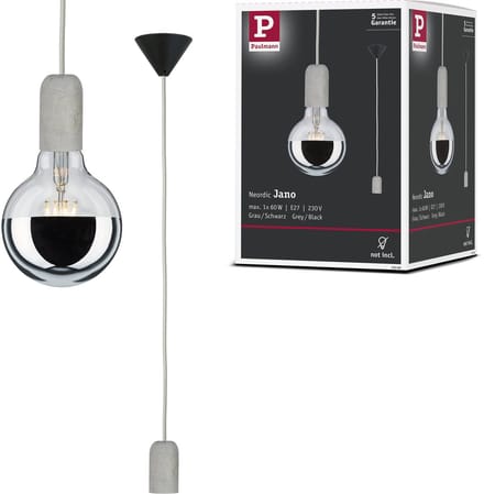 Neordic Hanglamp Jano E27 max. 60W Grijs, Zwart dimbaar Beton, Kunststof