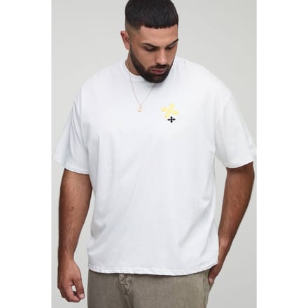 Plus oversized kruisborduur T-shirt | White | Size 2XL