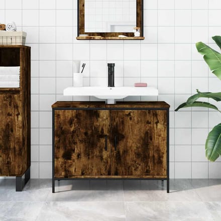 vidaXL - Badkamerkast - 80x30x60 - cm - bewerkt - hout - gerookt - eikenkleurig