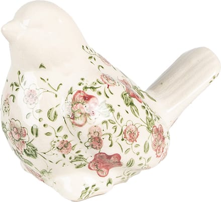 Clayre & Eef Beeld Vogel 19x11x14 cm Roze Beige Keramiek Bloemen