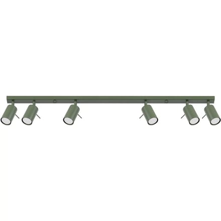Plafondlamp RING 6L met 6 verstelbare spots in lijn - Sollux Lighting - IP20 - Olijfgroen staal behuizing - 117 x 6 x 17 cm - 6 x GU10 LED, exclusief lichtbron - 6 x 10 W - Moderne plafondlamp voor gang, hal en slaapkamer