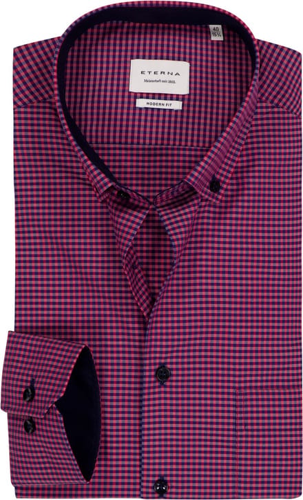 ETERNA modern fit overhemd - popeline - roze geruit (contrast) - Strijkvrij - Boordmaat: 42 (EU maat: L)
