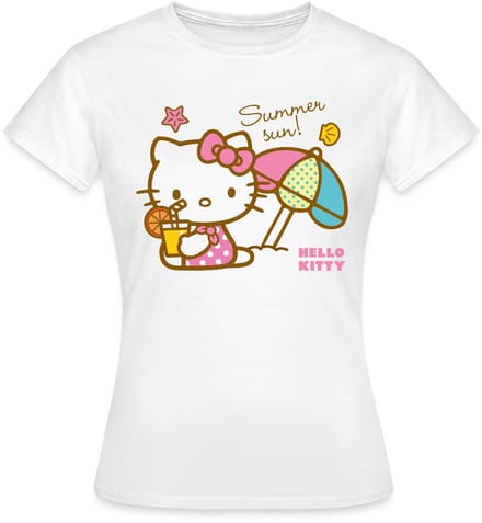 Hello Kitty Op Het Strand Onder Een Zonnescherm T-Shirt Dames