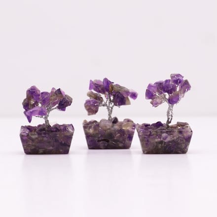 Mini edelsteenbomen op orgonite basis - amethist (15 stenen)