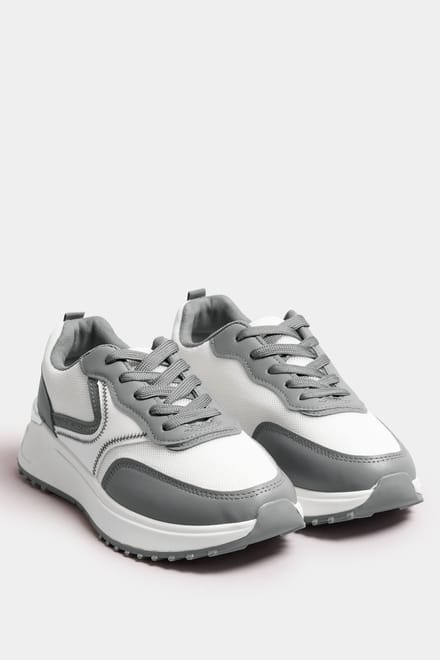 Yours Chunky Sneakers Met Contrast In Een Brede Pasvorm In Wit/Grijssize 41E