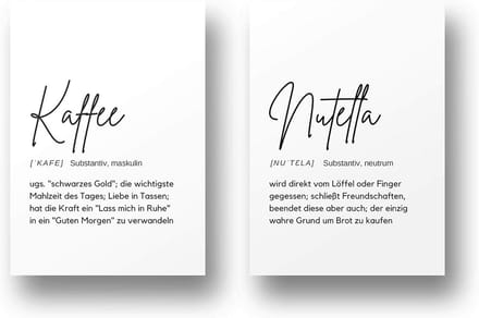 Set van 2 A4 Posters Keuken Kunst - Stijlvolle Zwart-Wit Decoratie met Definities