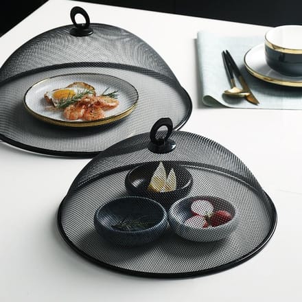 Couvercle alimentaire en maille dense, rotatif à 180 degrés, simple, en fer, avec poignée, pour la maison Round Medium noir