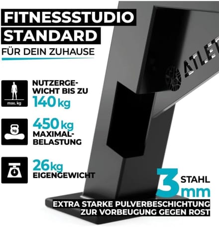 Halterbank voor Stabi Training met Rugleuning en 24 kg Nettogewicht