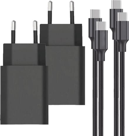 2x 25w usb C Adapters + usb-C Kabels - 2 Meter - Zwart - Power Delivery 3.0 - PPS-Fast Charging - Premium Kwaliteit & Veiligheid