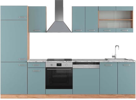 Vicco R-Line Complete keukeneenheid – 300 cm, WB Marmer Blauw-grijs/gouden eik