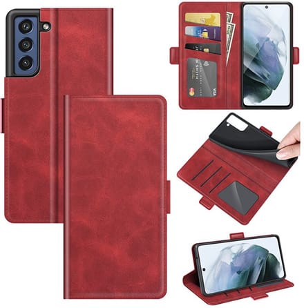 MobyDefend Hoesje - Geschikt voor Samsung Galaxy S21 FE - Luxe Wallet Book Case (Sluiting Zijkant) - Rood