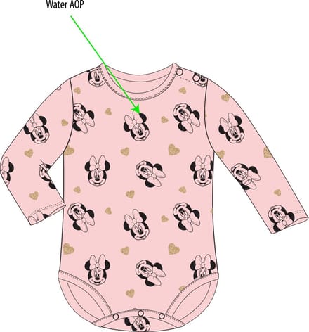 Rompertje Minnie Mouse gezichtjes roze met glitter hartjes maat 92