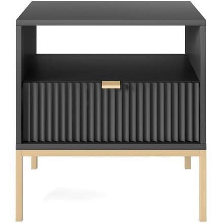 Selsey Vellore - Nachtkastje 54 cm - zwart met geribbelde front en gouden frame