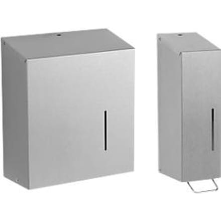 Handdoekdispenser + zeepdispenser voor professioneel gebruik, roestvrij staal, set