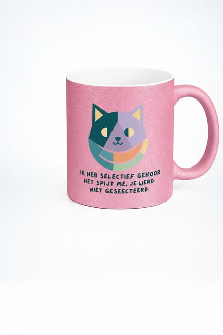 Mok "Selectief Gehoor" - Grappige Koffiemok met Kat Ontwerp