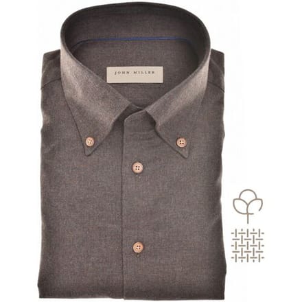 John Miller Overhemd Slim Button-Down Cotton Flanel Donker Bruin / male