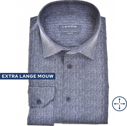 Ledub modern fit overhemd - mouwlengte 72 cm - popeline - donkerblauw dessin - Strijkvriendelijk - Boordmaat: 46