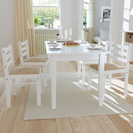 vidaXL - Eetkamerstoelen - 4 - st - massief - rubberwood - en - fluweel - wit