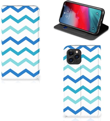 Apple iPhone 11 Pro Hoesje met Magneet Zigzag Blauw