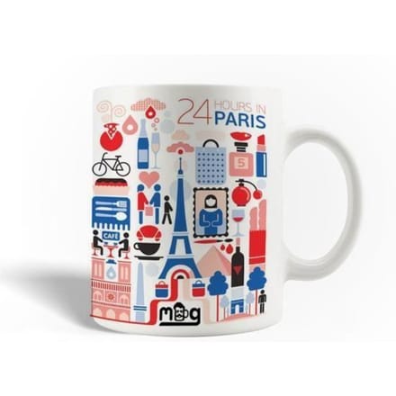 Mug en Céramique - 24 heures à Paris - Blanc - 30cl - Compatible lave-vaisselle - Rond